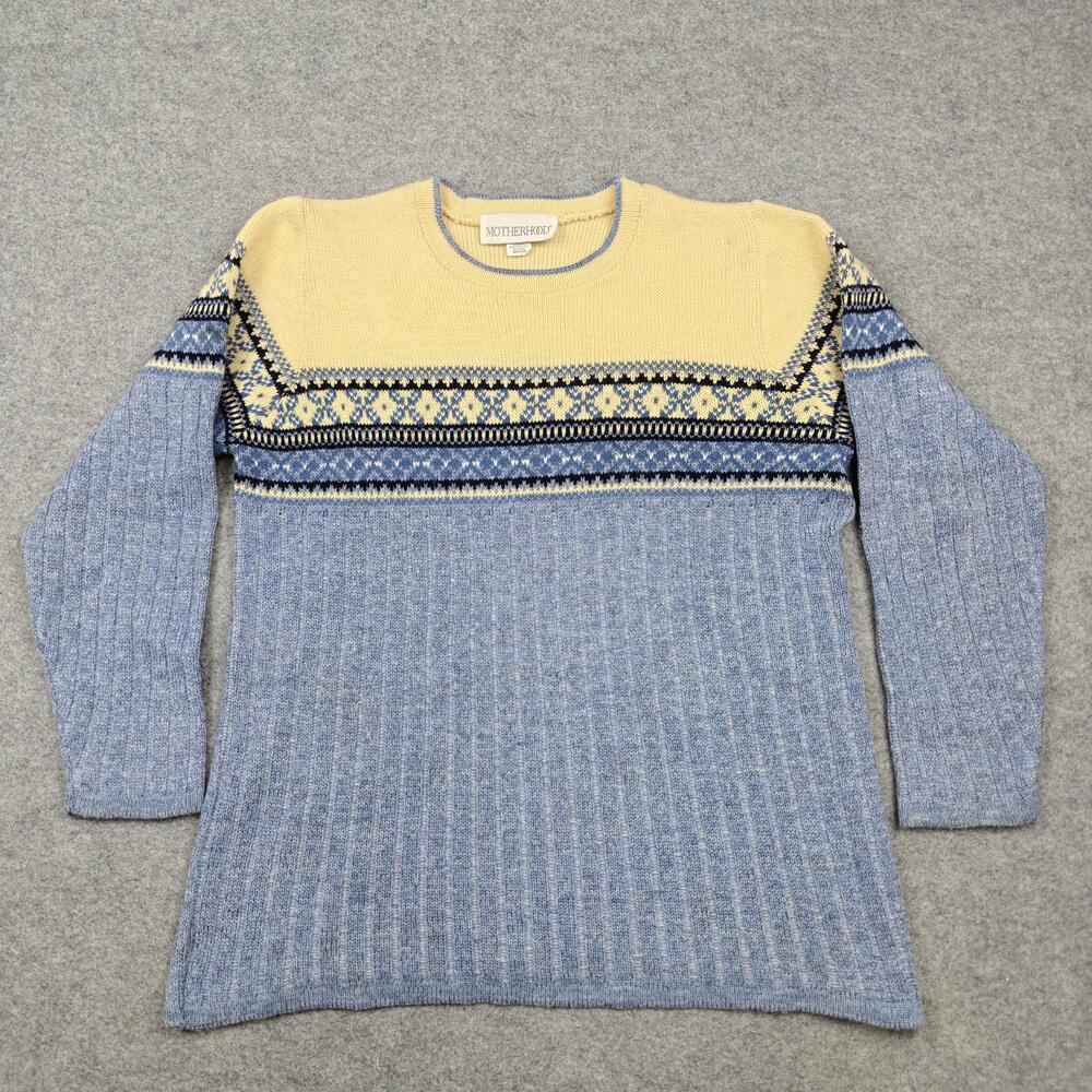 Motherhood Sweater Maternity Womens Medium Blue Fair Isle Crewneck Knit Pullover